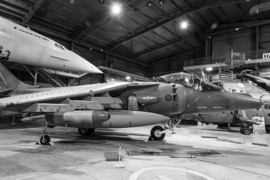 Yeovilton. Somerset. Birleşik Krallık. 23 Ekim 2022. Bae Harrier savaş uçağı Somerset 'teki Fleet Air Arm Museum' da sergileniyor.