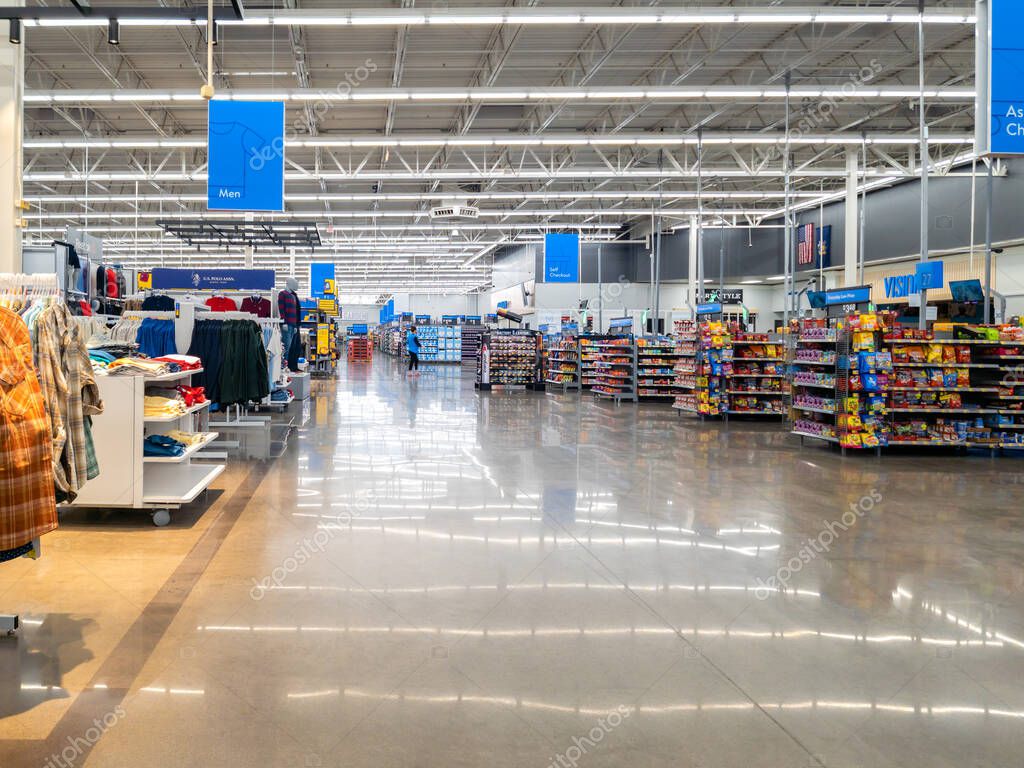 New Hartford, New York - Aug 22, 2023: Close-up View of Walmart Super Center Interior II.