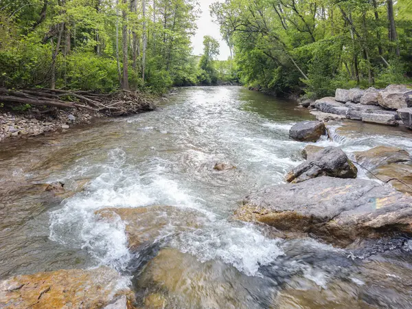 Sauquoit Deresi 'nin manzara manzarası, New York' un kuzeyindeki Oneida ilçesinden geçen önemli bir su yolu, Sauquoit köyündeki kaynaklar, Mohawk Nehri 'ne katılır ve 30 km boyunca uzanır.