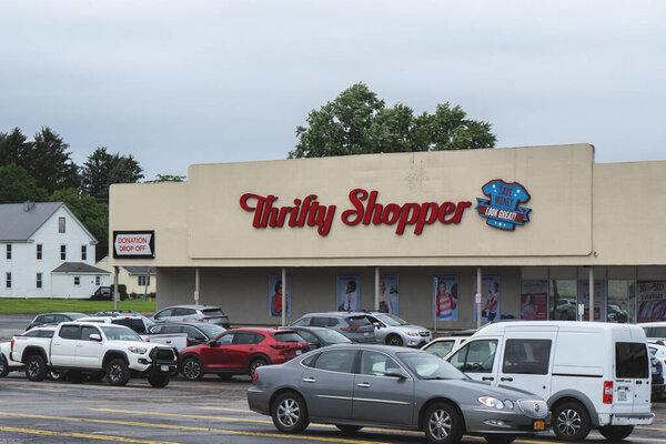 New Hartford, NY - Jun 22, 2025: Close-up of Thrifty Shopper Thrift Store, established in 1959 operates 19 branches across the USA including two 3fifteen locations