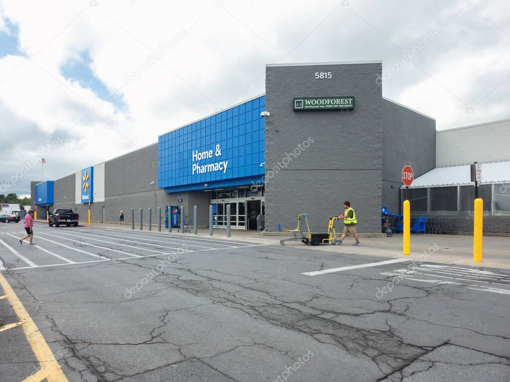 Rome, NY - Jul 20, 2025: Close-up view of Walmart Supercenter entrance 