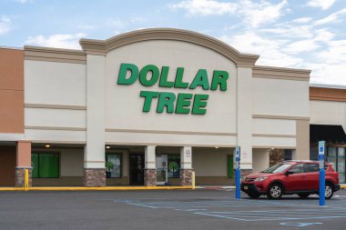 Ventnor City, NJ - 28 Ağustos 2025: Dollar Tree Store 'a yakın çekim, Kuzey Amerika' da indirimli mağazaların önde gelen operatörlerinden biridir. Kuzey Amerika 'da 16.000' den fazla mağaza işletiyor.