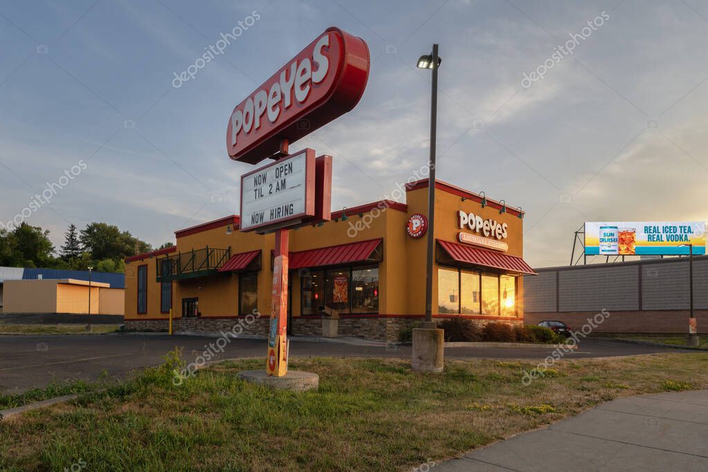 Dewitt, NY - Jul 30, 2025: Popeyes Louisiana Kitchen is a quick-service fried chicken restaurant chain founded in New Orleans in 1972 by Al Copeland, known for its Cajun and Creole-inspired menu