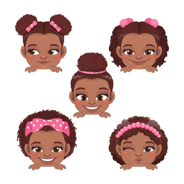 Χαριτωμένο Peekaboo Μικρά Μαύρα Κορίτσια American African Kids Peeking Girls — Διανυσματικό Αρχείο