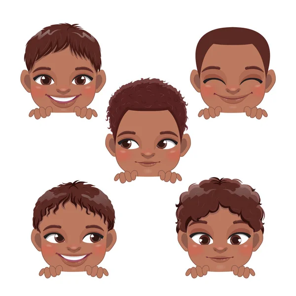 Lindo Peekaboo Little Black Boys American African Kids Peeking Boys — Vector de stock