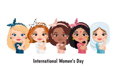 Vector illustration of International Women s Day, March 8 with an independent women on white background. clipart