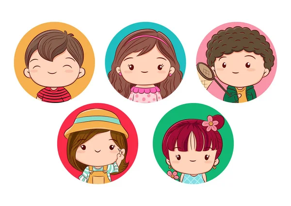 Coleção Avatar Crianças Crianças Bonitos Meninos Meninas Rostos Personagem Desenho —  Vetores de Stock