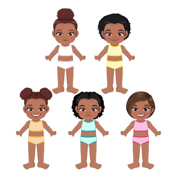 Conjunto Meninas Americanas Africano Corpo Frente Modelo Lateral Meninas Negras —  Vetores de Stock