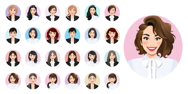 Grande Pacote Avatares Mulheres Diferentes Conjunto Retratos Femininos Personagens Avatar —  Vetores de Stock