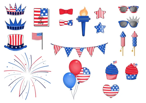 Usa Independence Day Elements 4Th July Bright Vibrant Color Vector — Stock Vector