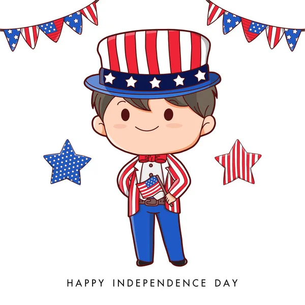 American Boy Portrait Celebrating 4Th July Independence Day Costume Wearing — 스톡 벡터