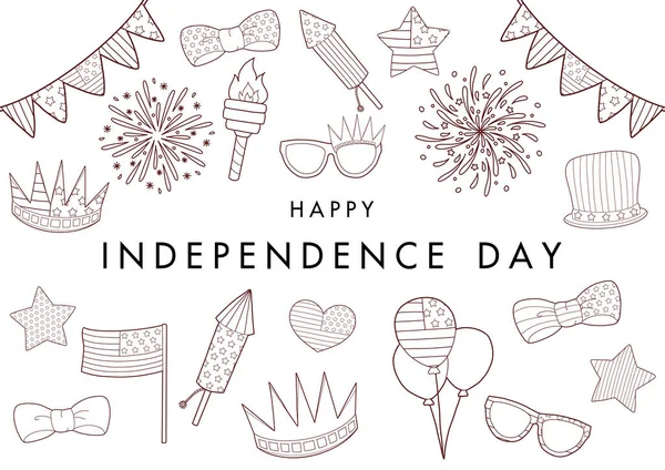 Juli Happy Usa Independence Day Doodle Vector Amerika National Isolierte — Stockvektor