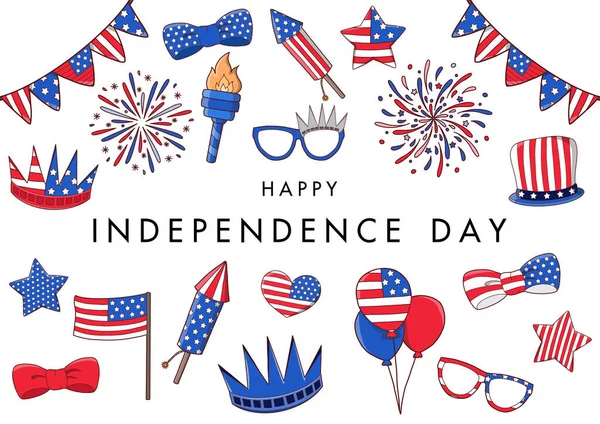 Juli Happy Usa Independence Day Hand Drawing Vector Amerika National — Stockvektor