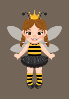 Arı kostümlü şirin bir kızın vektör çizimi. Düz simge biçimi
