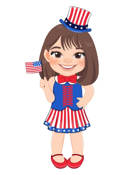 American Girl Portrait Celebrating 4Th July Independence Day Costume Holding — 스톡 벡터