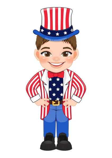American Boy Portrait Celebrating 4Th July Independence Day Costume Wearing — Stock Vector