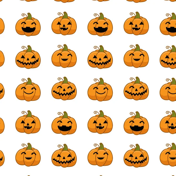 Halloween Płynny Wzór Pomarańczowym Uśmiechem Upiorne Dynie Białym Wektorze Tła — Wektor stockowy