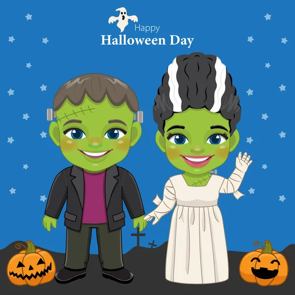 Szczęśliwego Halloween Frankensteinem Jego Wektorem Panny Młodej — Wektor stockowy