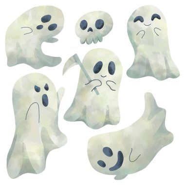 Suluboya Cadılar Bayramı Hayaleti seti. Cadılar Bayramı Korku Boyama Stili Vektörü