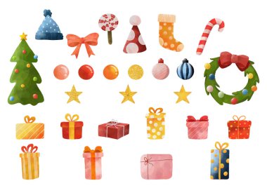 Suluboya Noel ögeleri çizim vektörünü ayarla