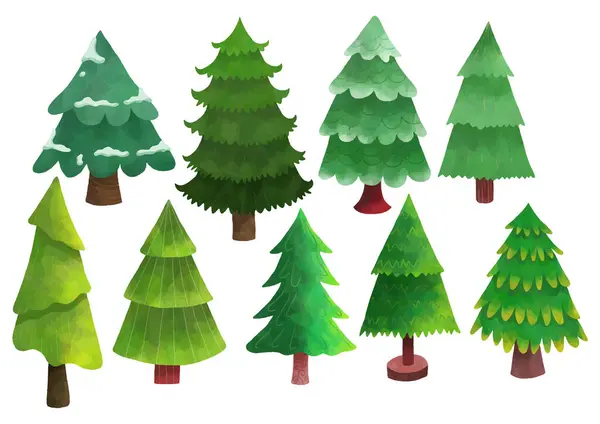 Watercolor Pine Tree Set Vector Illustration — Stock Vector