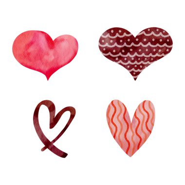 Suluboya Kalpler seti. Valentine Kalpli El Boyama Biçimi Vektörü