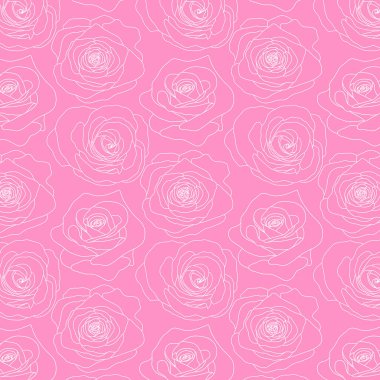 Gül çiçeği desenli vektör deseni pembe arka plandaki beyaz çizgili çiçek tarzı vektör çizimi