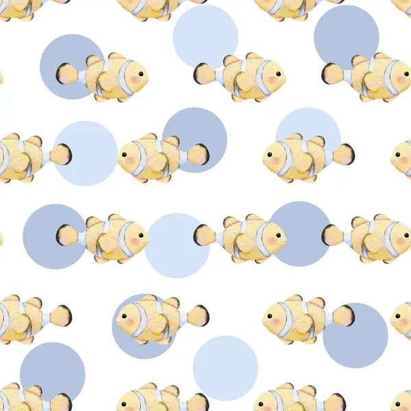 Cute Clownfish Seamless Pattern White Background Illustration — Stock Photo, Image
