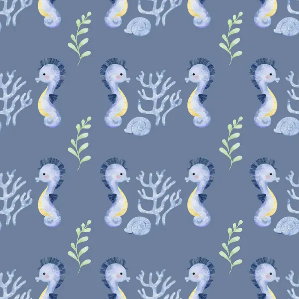Cute Sea Horse Seamless Pattern White Background Illustration — Stock Photo, Image