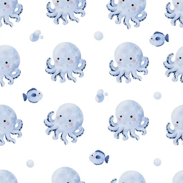 Cute Octopus Seamless Pattern White Background Illustration — Stock Photo, Image