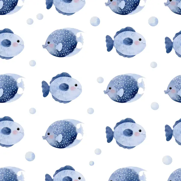 Cute Sea Fish Seamless Pattern White Background Illustration — Stock Photo, Image