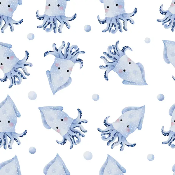 Cute Squid Seamless Pattern White Background Illustration — Stock Photo, Image