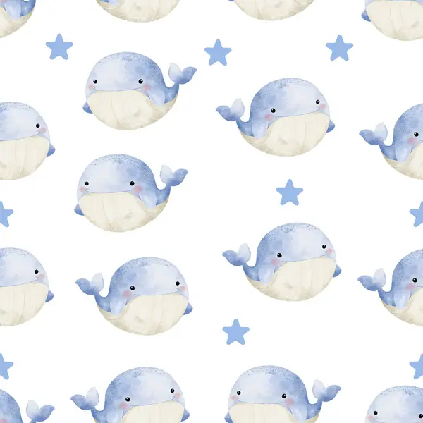 Cute Whale Seamless Pattern White Background Illustration — Stock Photo, Image