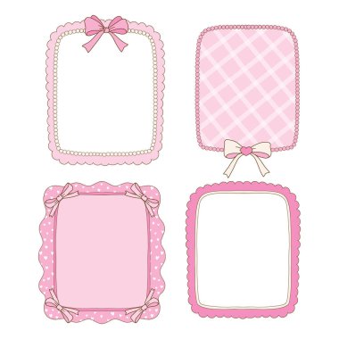 El çizimi kaprisli çerçeveler koleksiyonu coquette tarzı grafik açık pembe pastel renk biçimi A4 kart boyutu vektörü