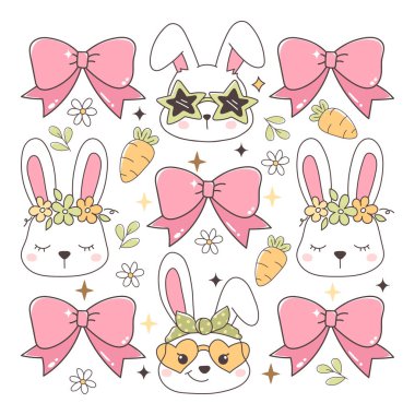 Coquette Paskalya Tavşanı Disko Tavşanı ve Pembe Fiyonk El Tasarım Vektörü ile Paskalya Günü Tasarımı