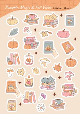 Balkabağı Sihirli Sonbahar Yapıştırması, Samimi Cadılar Bayramı Çizgi Filmi El Çizimi Yapıştırması Etiketi A4 Boyut Vektörü