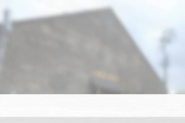 Mesa Madeira Branca Com Fundo Embaçado Armazém Apropriada Para Pano — Fotografia de Stock