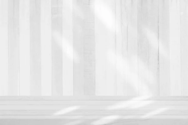 Witte Houten Tafel Met Bokeh Licht Achtergrond Van Muur Geschikt — Stockfoto