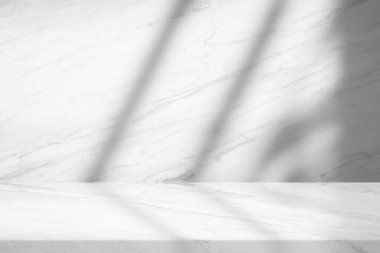 Soyut Lüks Beyaz Mermer Masa Duvarı, Işığı ve Gölge Arkaplanı.