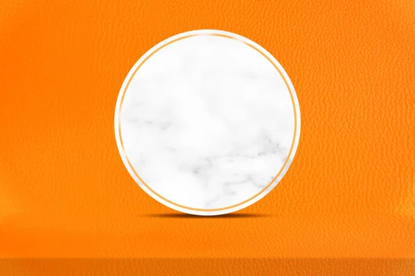 Orange Leder Tisch Und Kreis Marmor Podium Mit Naturschatten Auf — Stockfoto