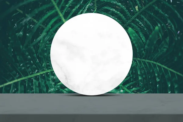 Мраморный Стол Белый Мраморный Перегородки Листьями Фона Зеленом Оттенке Tidewater — стоковое фото