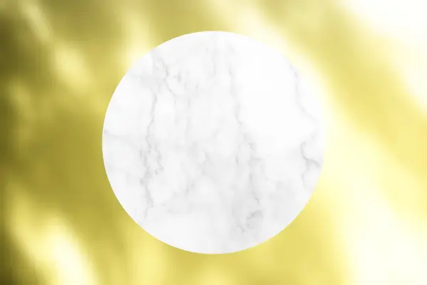 Circular Visions of Marble Prop Top View on Blurred Golden Nature Light Beam and Shadow Background, Suitable for Cosmetic Product Presentation Backdrop, Display, and Mock up.