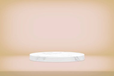 Beyaz Mermer Masa ve Mermer Silindir Podyum Şampanyalı Sınıflandırma Odası Arka Arkaplanı Kozmetik Ürün Sunumu, Görüntü ve Taklit Edilebilir.