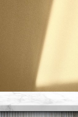 Yüzeye Işık Işını ile Japon Biçimli Asgari Mermer Masa ve Duvar Kağıdı Arkaplanı, Sosyal Medya veya Cep Telefonu Sunumu, Görünümü ve Modifiye Etkisi İçin Uygun.
