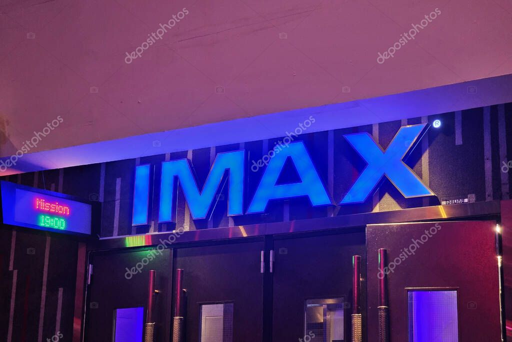 Bangkok, Thailand - May 17, 2025: IMAX sign. IMAX is a movie format and theater system known for its large screens, high-resolution images, and immersive sound.