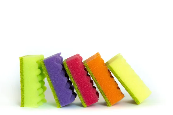 Empilement Nombreuses Éponges Lave Vaisselle Multicolores Isolées Sur Fond Blanc Images De Stock Libres De Droits
