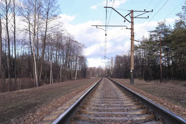 Järnvägsspår Räls Som Går Mot Horisonten — Stockfoto