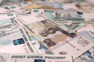 Rus rublesi arka plan, doku banknotları. Tasarruf, yatırım, kriz kavramı