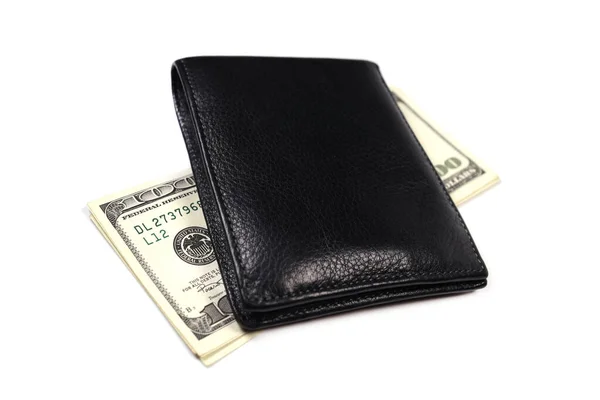 stock image Black leather wallet with american dollars money isolated on white background, concept of savings, investment