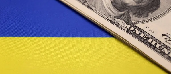 Український Прапор Американські Гроші Концепція Позики Війна Україні Фінансові Міжнародні — стокове фото
